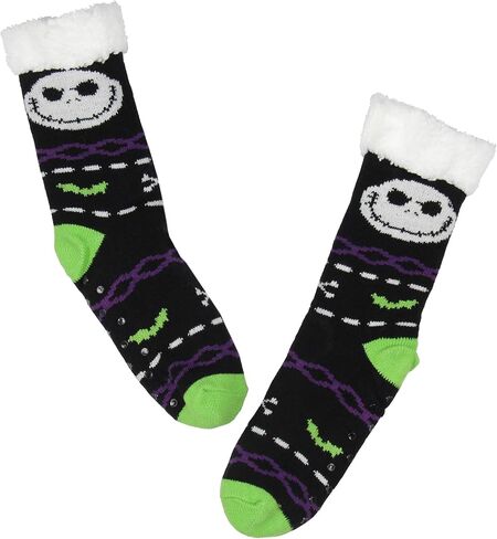 Bioworld The Nightmare Before Christmas Jack Skellington جوارب سميكة مبطنة بصوف الشيربا للبالغين مع نعل غير قابل للانزلاق للنساء والرجال in Kuwait