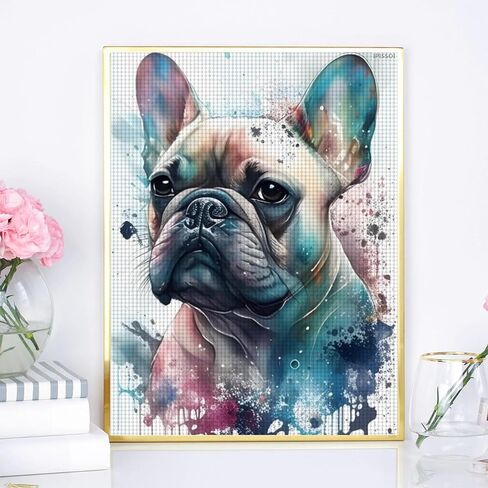 IPISSOI 5D Watercolor French Bulldog Painting Diamond Painting Kits for Adults Beginner, DIY Dog Diamond Art for Home Wall Decor Gifts, Full Drill Round Gem Art 30x40cm in Saudi Arabia