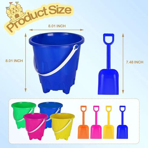 Holady 8 Inch Large Sand Beach Buckets Pail with Beach Shovels,Sand Bucket Water Bucket for Beach Fun Great Summer Party Accessory in Kuwait
