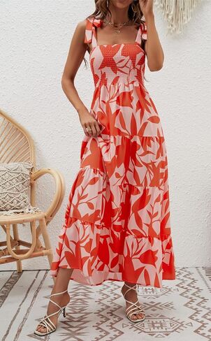 ELIGNTLOFT 2024 Women's Summer Casual Maxi Dress Spaghetti Strap Square Neck Boho Beach Long Sun Dresses in Saudi Arabia