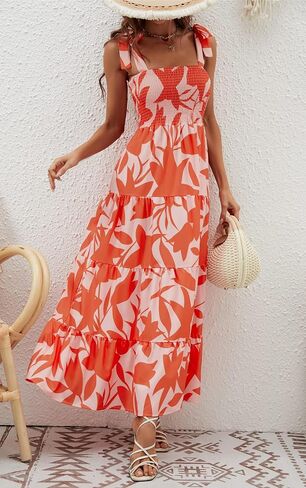 ELIGNTLOFT 2024 Women's Summer Casual Maxi Dress Spaghetti Strap Square Neck Boho Beach Long Sun Dresses in Saudi Arabia