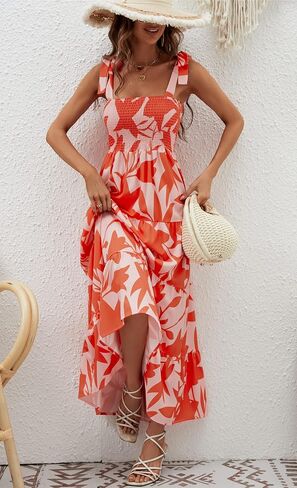 ELIGNTLOFT 2024 Women's Summer Casual Maxi Dress Spaghetti Strap Square Neck Boho Beach Long Sun Dresses in Saudi Arabia