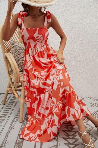 ELIGNTLOFT 2024 Women's Summer Casual Maxi Dress Spaghetti Strap Square Neck Boho Beach Long Sun Dresses in Saudi Arabia