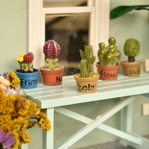 iLAND Miniature Dollhouse Accessories and Furniture, Dollhouse Table w/Succulent Dollhouse Plants 8pcs Fit Dollhouse & Fairy Garden & Elf on The Shelf in Saudi Arabia