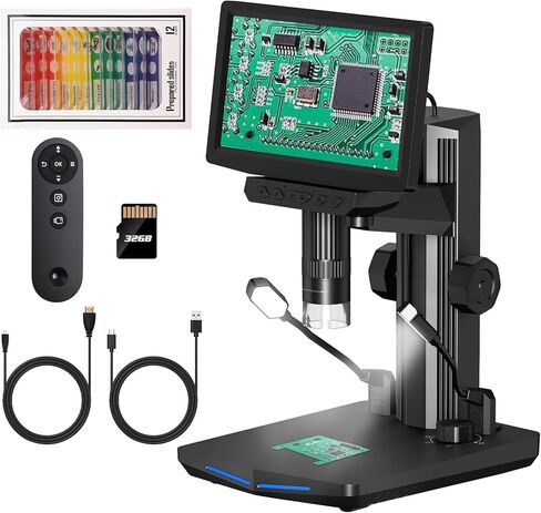 7" HDMI LCD Digital Microscope - 1600X Coin Microscope w/ 1080P IPS Screen LED Lights 2 Flexible Side Lights PC View Soldering Microscope for Adults Compatible for Windows/Mac/TV 32GB in Kuwait