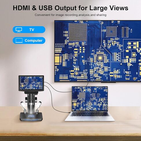 7" HDMI LCD Digital Microscope - 1600X Coin Microscope w/ 1080P IPS Screen LED Lights 2 Flexible Side Lights PC View Soldering Microscope for Adults Compatible for Windows/Mac/TV 32GB in Kuwait