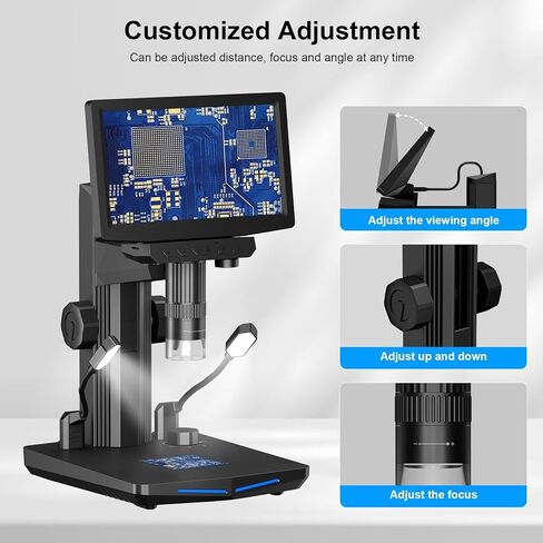 7" HDMI LCD Digital Microscope - 1600X Coin Microscope w/ 1080P IPS Screen LED Lights 2 Flexible Side Lights PC View Soldering Microscope for Adults Compatible for Windows/Mac/TV 32GB in Kuwait