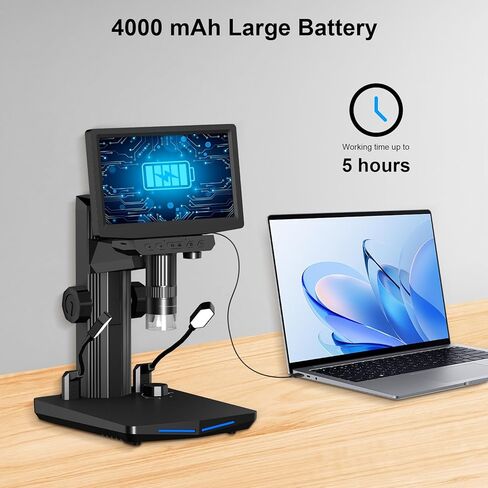 7" HDMI LCD Digital Microscope - 1600X Coin Microscope w/ 1080P IPS Screen LED Lights 2 Flexible Side Lights PC View Soldering Microscope for Adults Compatible for Windows/Mac/TV 32GB in Kuwait