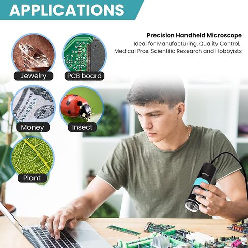 AmScope 5.1MP مجهر USB رقمي احترافي مستقطب مع تكبير 10X-280X وإضاءة LED وحامل معدني للفحص الصناعي والتصنيع والهوايات HHD5100P-P in Kuwait