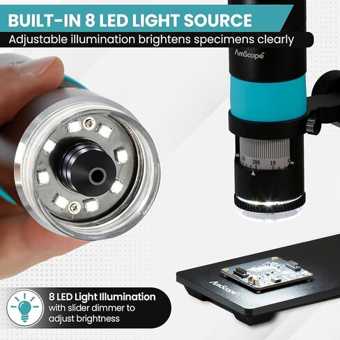 AmScope 5.1MP مجهر USB رقمي احترافي مستقطب مع تكبير 10X-280X وإضاءة LED وحامل معدني للفحص الصناعي والتصنيع والهوايات HHD5100P-P in Kuwait