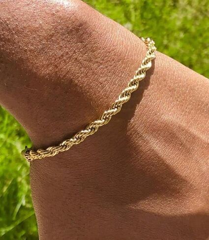Handmade Gold Plated Cuff Chain Bracelet For Men and Women - Italian Men Gold Filled Rope 4mm Bracelet Life Time Warranty- Jewelry for Him - Christmas Gift in Saudi Arabia