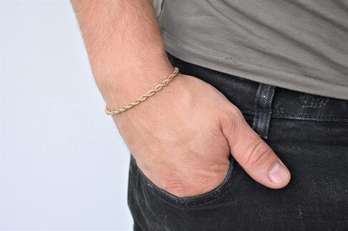 Handmade Gold Plated Cuff Chain Bracelet For Men and Women - Italian Men Gold Filled Rope 4mm Bracelet Life Time Warranty- Jewelry for Him - Christmas Gift in Saudi Arabia