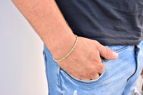 Handmade Gold Plated Cuff Chain Bracelet For Men and Women - Italian Men Gold Filled Rope 4mm Bracelet Life Time Warranty- Jewelry for Him - Christmas Gift in Saudi Arabia