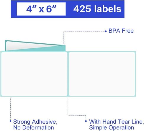 6 مجموعات من الملصقات الحرارية المباشرة مقاس 4 × 6 بوصات، ملصقات الشحن 425 ملصقًا لكل كومة، متوافقة مع رولو والحمار الوحشي (6 مجموعات - 2550 ملصقًا) in Kuwait