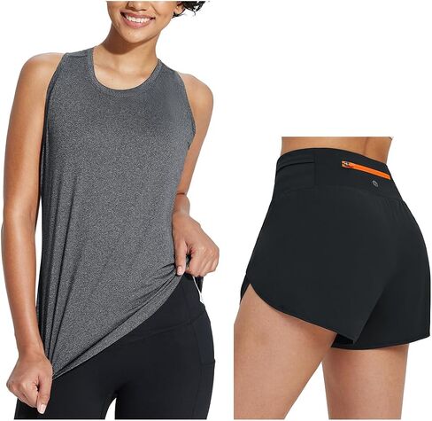 BALEAF Women's Workout Tops Racerback with Workout Shorts L in Saudi Arabia