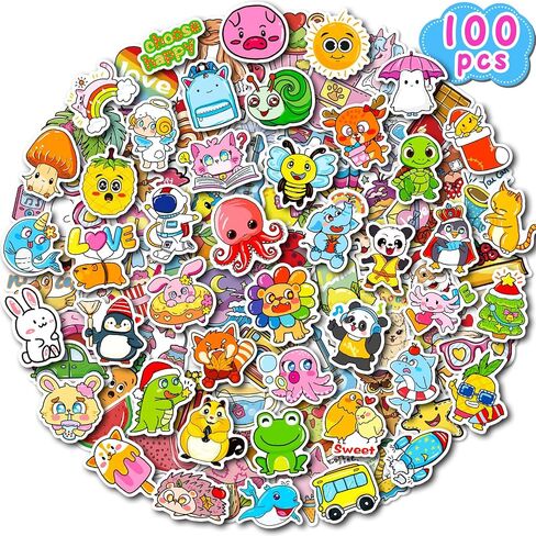 100 PCS Stickers for Kids,Cute Water Bottle Stickers,Waterproof Vinyl Stickers for Water Bottle Laptop Notebook,Kawaii Animal Stickers for Teens Girls Boys Students(Big Sticker Packs) in Saudi Arabia