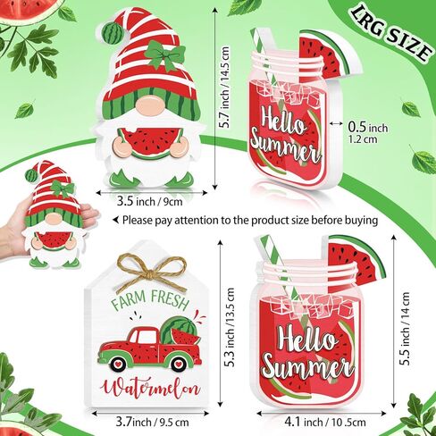 3 Pieces Summer Tiered Tray Decor, 3D Watermelon Tiered Tray Decor Set Hello Summer, Cute Watermelon Gnome Truck Wood Table Top Sign, Rustic Farmhouse Wooden Table Sign Decor for Home Decorations in Kuwait