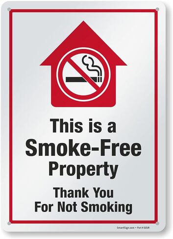SmartSign 14 x 10 inch “This Is A Smoke-Free Property - Thank You For Not Smoking" Metal Sign, 40 mil Laminated Rustproof Aluminum, Red, Black and White in Saudi Arabia