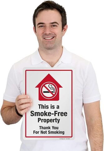 SmartSign 14 x 10 inch “This Is A Smoke-Free Property - Thank You For Not Smoking" Metal Sign, 40 mil Laminated Rustproof Aluminum, Red, Black and White in Saudi Arabia