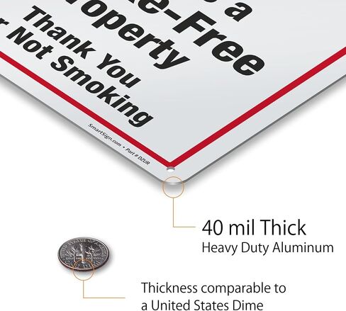 SmartSign 14 x 10 inch “This Is A Smoke-Free Property - Thank You For Not Smoking" Metal Sign, 40 mil Laminated Rustproof Aluminum, Red, Black and White in Saudi Arabia