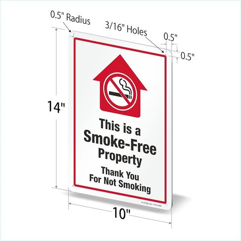 SmartSign 14 x 10 inch “This Is A Smoke-Free Property - Thank You For Not Smoking" Metal Sign, 40 mil Laminated Rustproof Aluminum, Red, Black and White in Saudi Arabia