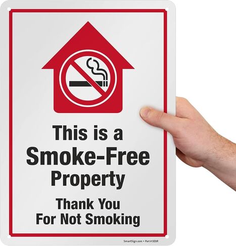 SmartSign 14 x 10 inch “This Is A Smoke-Free Property - Thank You For Not Smoking" Metal Sign, 40 mil Laminated Rustproof Aluminum, Red, Black and White in Saudi Arabia