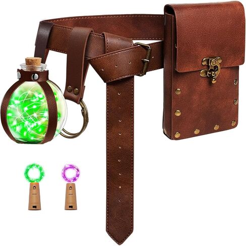 Renaissance Costume Sets Belt Pouch Purse Alight Potion Bottle Skirt Hike Set Medieval Festival Accessories for Hallowee (3-Brown) in Saudi Arabia