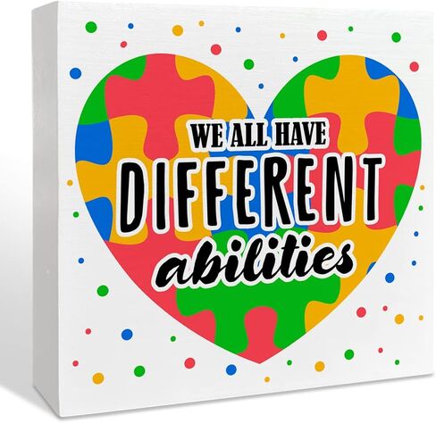 Autism Awareness Wooden Box Sign, Autism Awareness Classroom Home Office Desk Decor, Autism Kids Child Nursery Bedroom Decoration, Autism Awareness Month Mom Teacher Gifts, We Have Different Abilities in Saudi Arabia