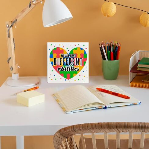 Autism Awareness Wooden Box Sign, Autism Awareness Classroom Home Office Desk Decor, Autism Kids Child Nursery Bedroom Decoration, Autism Awareness Month Mom Teacher Gifts, We Have Different Abilities in Saudi Arabia