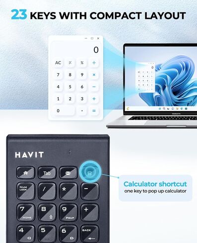لوحة أرقام هافيت، لوحة أرقام USB للكمبيوتر المحمول المكتبي، لوحة مفاتيح رقمية سلكية مكونة من 23 مفتاحًا مع آلة حاسبة للمحاسبين in Kuwait