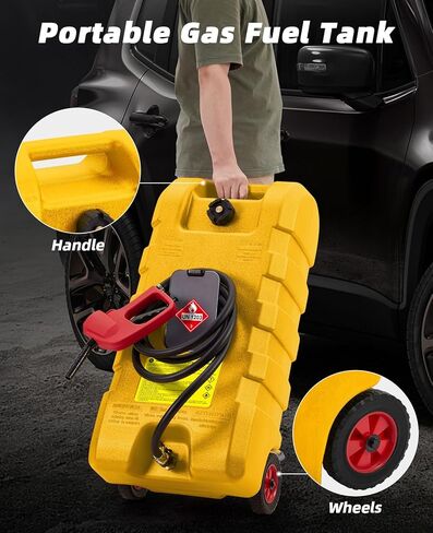 Fuel Transfer Tank 15 Gallon, Gas Can with Manual Transfer Nozzle, Gasoline Diesel Fuel Tank On-Wheels for for Cars Lawn Mowers Boats ATVs, 2 GAL/Min, Red in Saudi Arabia