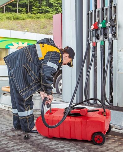 Fuel Transfer Tank 15 Gallon, Gas Can with Manual Transfer Nozzle, Gasoline Diesel Fuel Tank On-Wheels for for Cars Lawn Mowers Boats ATVs, 2 GAL/Min, Red in Saudi Arabia