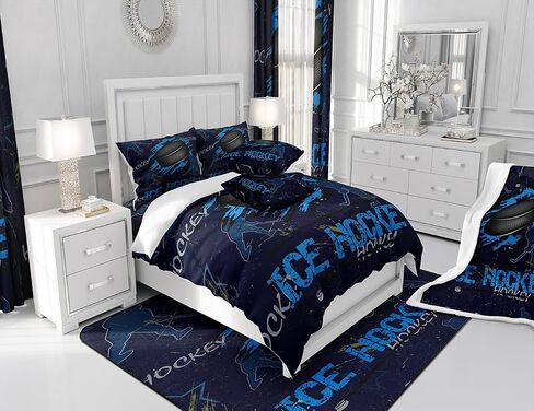 Manfei Ice Hockey Kids Window Curtains Sports Gaming Theme Blue Window العلاجات، ستائر نافذة مشغل الهوكي للأولاد والبنات ديكور الغرفة جروميت أعلى 2 لوحة مجموعة ستائر غرفة النوم، 42Wx63L بوصة in Kuwait
