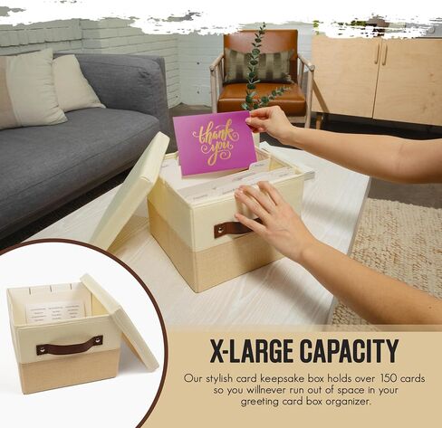 Greeting Card Organizer Box with Dividers| Card Keeper 150+ Cards w/15 Dividers| Stylish Greeting Card Box Organizer| Birthday Card Organizer & More in Saudi Arabia