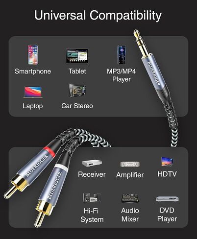BlueRigger 3.5mm to RCA Audio Cable, 25FT - (Male Stereo RCA to AUX, RCA Y Splitter Cord, Headphone Jack Adapter) - Compatible with Smart Phone, MP3 Player, HDTV, Laptop, Home Theater, Speaker in Saudi Arabia