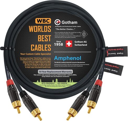 12 Foot RCA Cable Pair - Gotham GAC-4/1 (Black) Star-Quad Audio Interconnect Cable with Amphenol ACPL Black Chrome Body, Gold Plated RCA Connectors - Directional in Saudi Arabia