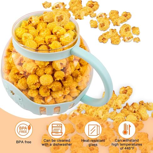 Glass Microwave Popcorn Popper with 3-in-1 Multifunctional High Temperature Resistant Glass Popcorn Jar Silicone Lid for Family Party Blue 1 pack in Saudi Arabia