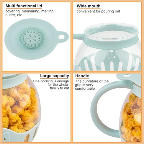 Glass Microwave Popcorn Popper with 3-in-1 Multifunctional High Temperature Resistant Glass Popcorn Jar Silicone Lid for Family Party Blue 1 pack in Saudi Arabia