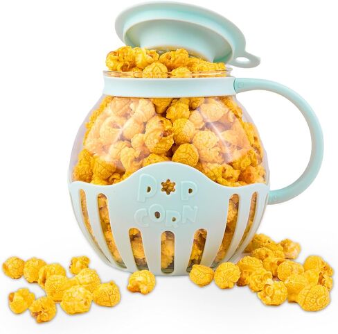 Glass Microwave Popcorn Popper with 3-in-1 Multifunctional High Temperature Resistant Glass Popcorn Jar Silicone Lid for Family Party Blue 1 pack in Saudi Arabia