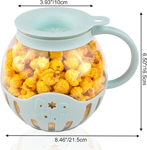 Glass Microwave Popcorn Popper with 3-in-1 Multifunctional High Temperature Resistant Glass Popcorn Jar Silicone Lid for Family Party Blue 1 pack in Saudi Arabia