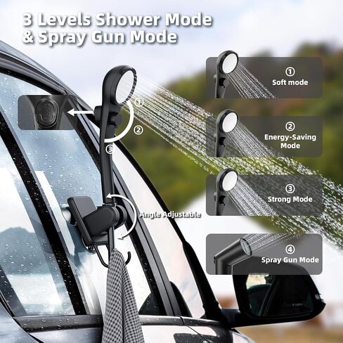 Upgrade Portable Camping Shower, 6000mAh Rechargeable Shower Pump, Filter Shower Head & 5 Gallons Foldable Bucket, Outdoor Shower for Camping Hiking Beach, Travel, Pet Bath, Car Washing (Black) in Saudi Arabia