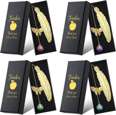 4 Pack Metal Feather Bookmarks for Teacher Appreciation Gifts Gold Butterfly Book Marks with Gifts Box for Teacher Graduation Birthday Party Teacher Thank You Gifts Back to School Gifts in Saudi Arabia