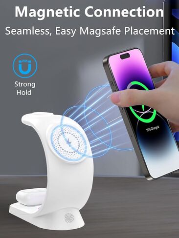 Mag-Safe 3 in 1 Wireless Charging Station, [6-Color RGB Light] 15W Fast Magnetic Wireless Charger Stand for Multiple Devices Apple, for iPhone 15 14 13 12 Pro Max/Plus/Pro, for iWatch 2 to 9 in Kuwait