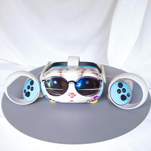 Vr Stickers for Oculus Quest 2, YIJIO Stickers Decal Compatible with Meta Quest 2 Full Warp Cartoon Skin Protective Vinyl Sticker for Headset and Controllers (Glasses Cat) in Saudi Arabia
