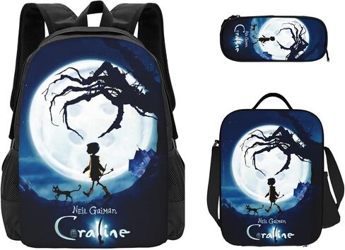 Coraline Backpack Cute School Backpack Cartoon Back Pack School Book Bag Lightweight Schoolbag With Lunch Bag Box And Pencil Case For Boys Girls Women Men in Saudi Arabia
