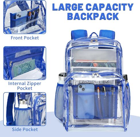 YGR Clear Backpack Heavy Duty PVC Transparent Backpack See Through Large Capacity Multiple Pockets Bookbag for Concert Work Security Travel Festival Black in Saudi Arabia