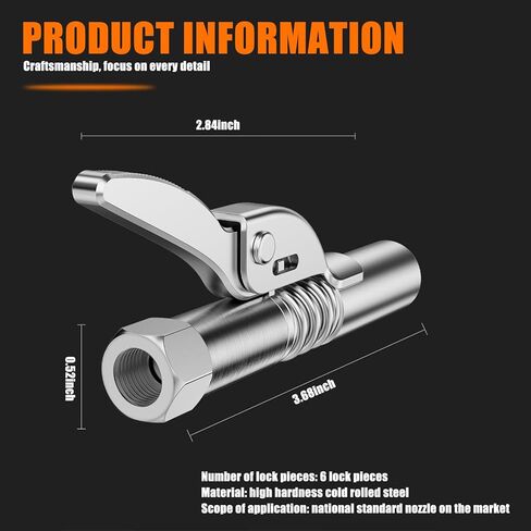1 قطعة 6 مخالب زيوت التشحيم مقرنة، قفل المشبك نوع فوهة حقن الضغط العالي، متوافق مع دليل / كهربائي / مسدس زبدة هوائي، للمعايير الوطنية M6، M8، M10، M12، M14 (فضي) in Kuwait