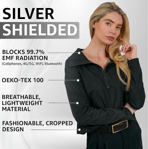 سويت شيرت قصير من Aegis Apparel Faraday، كتل قماش حماية E M F 99% 5 G، WiFi، بلوتوث، أبراج خلوية للنساء in Kuwait