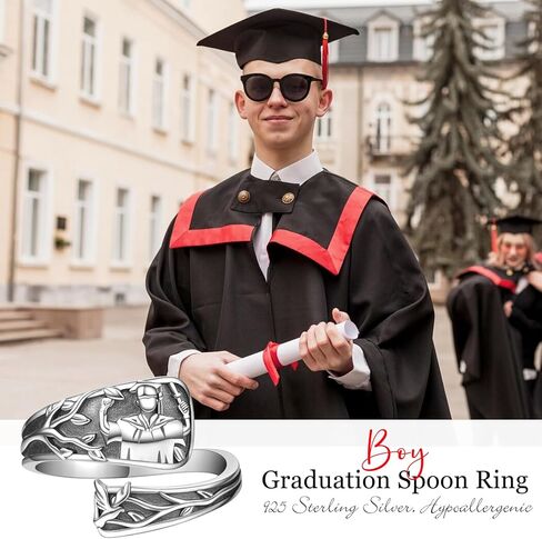 هدايا التخرج لصفها من 2024-925 خواتم التخرج من الفضة الاسترليني خاتم ملعقة التخرج هدايا للنساء والرجال in Kuwait