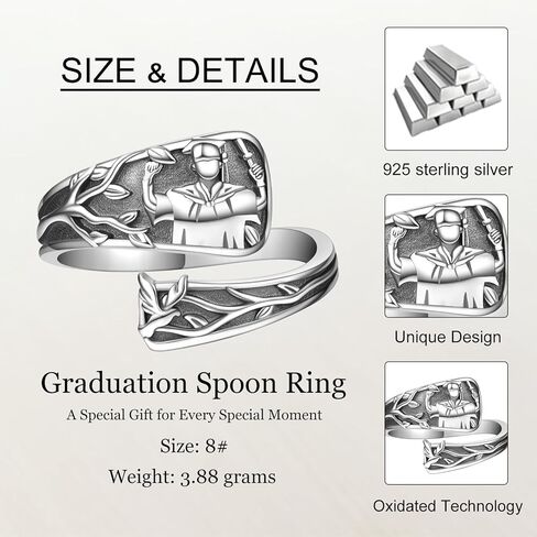 هدايا التخرج لصفها من 2024-925 خواتم التخرج من الفضة الاسترليني خاتم ملعقة التخرج هدايا للنساء والرجال in Kuwait